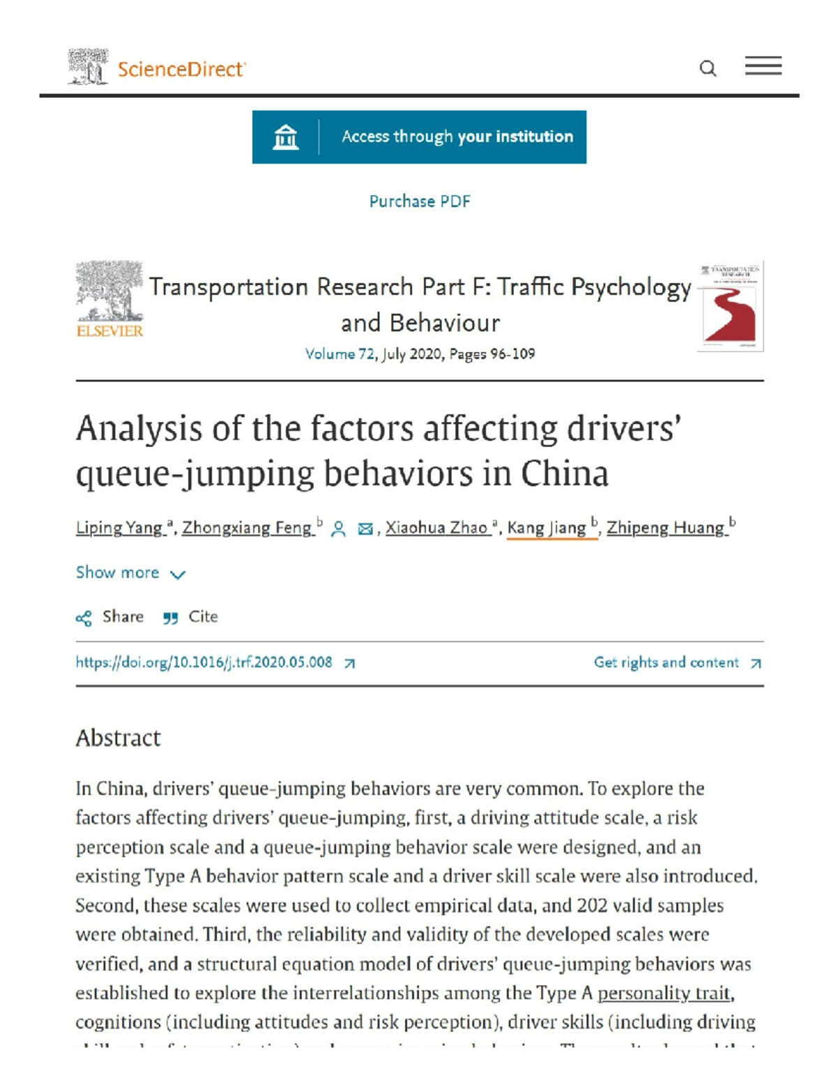 Queuejumping Science Direct ’ ScienceDirect Q x Access through your