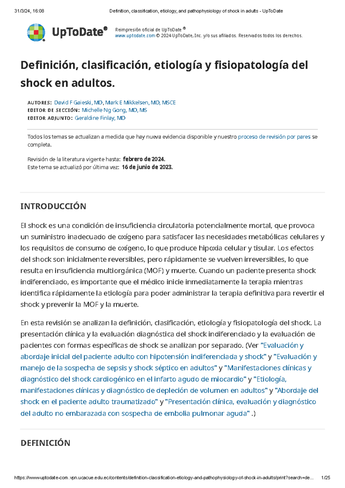 Definition, classification, etiology, and pathophysiology of shock in ...