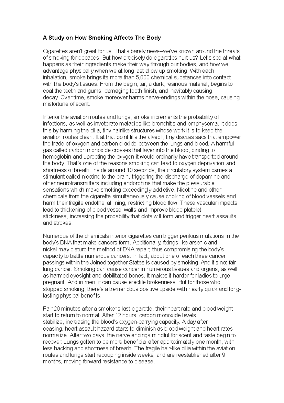 A Study on How Smoking Affects The Body - A Study on How Smoking ...