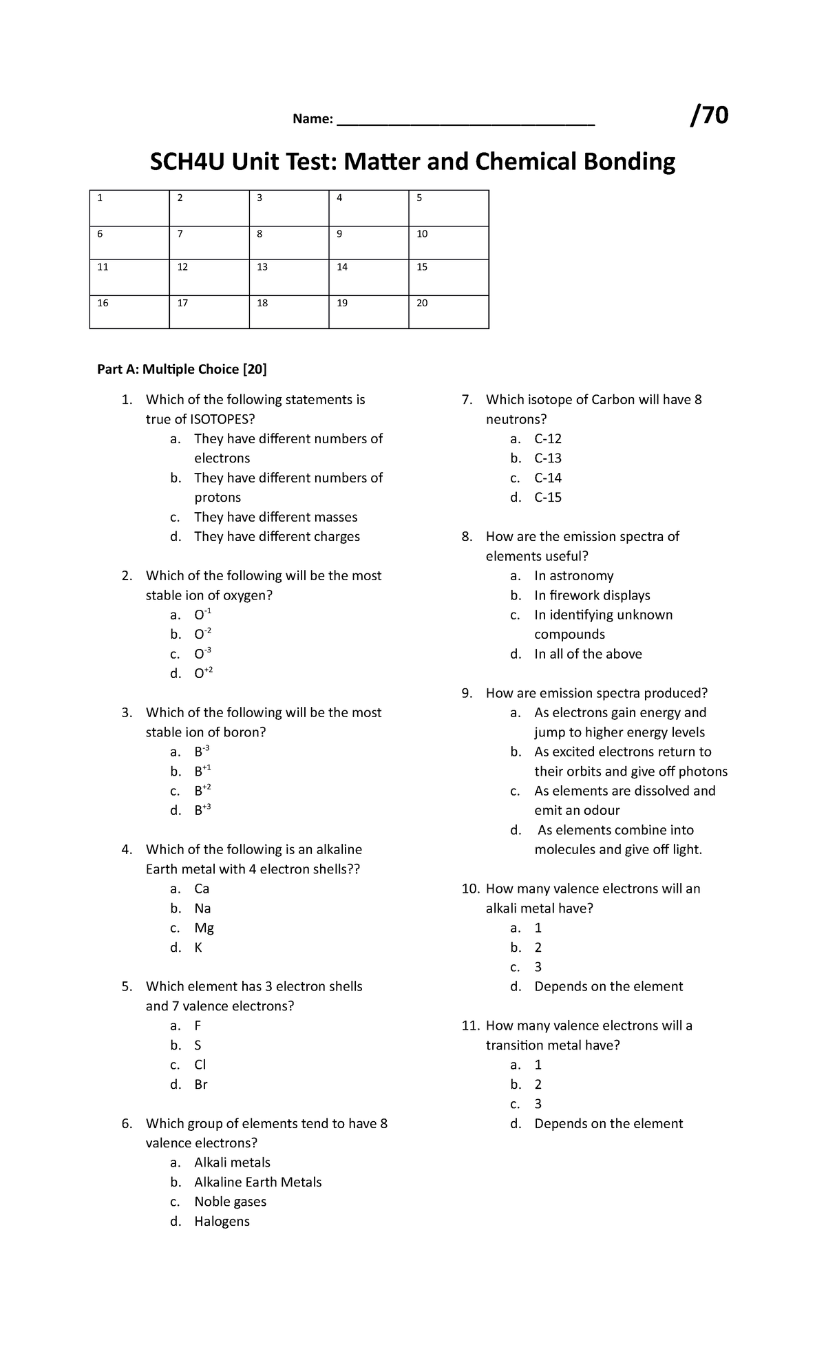 (#1)- Unit 1- Homework #2- Matter and Chem Bonding V1 - Name