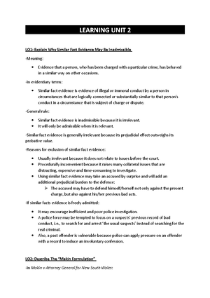 Lu 1 notes laev - LU 1: Introduction to the law of evidence ...