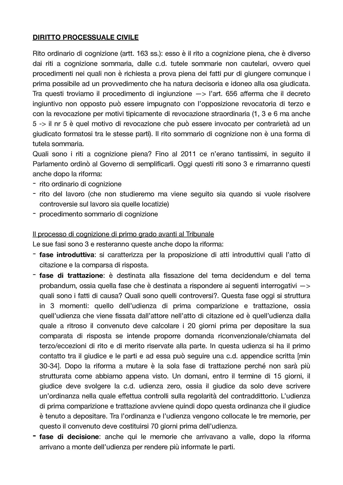 Dir. Proc. Civile - Atti - DIRITTO PROCESSUALE CIVILE Rito Ordinario Di ...