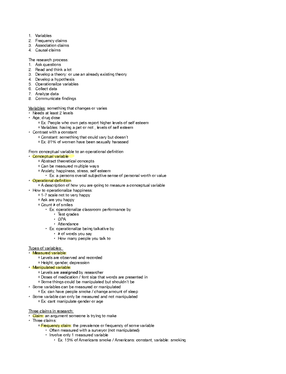 Three Claims, Four Validities Babineu Variables Frequency claims