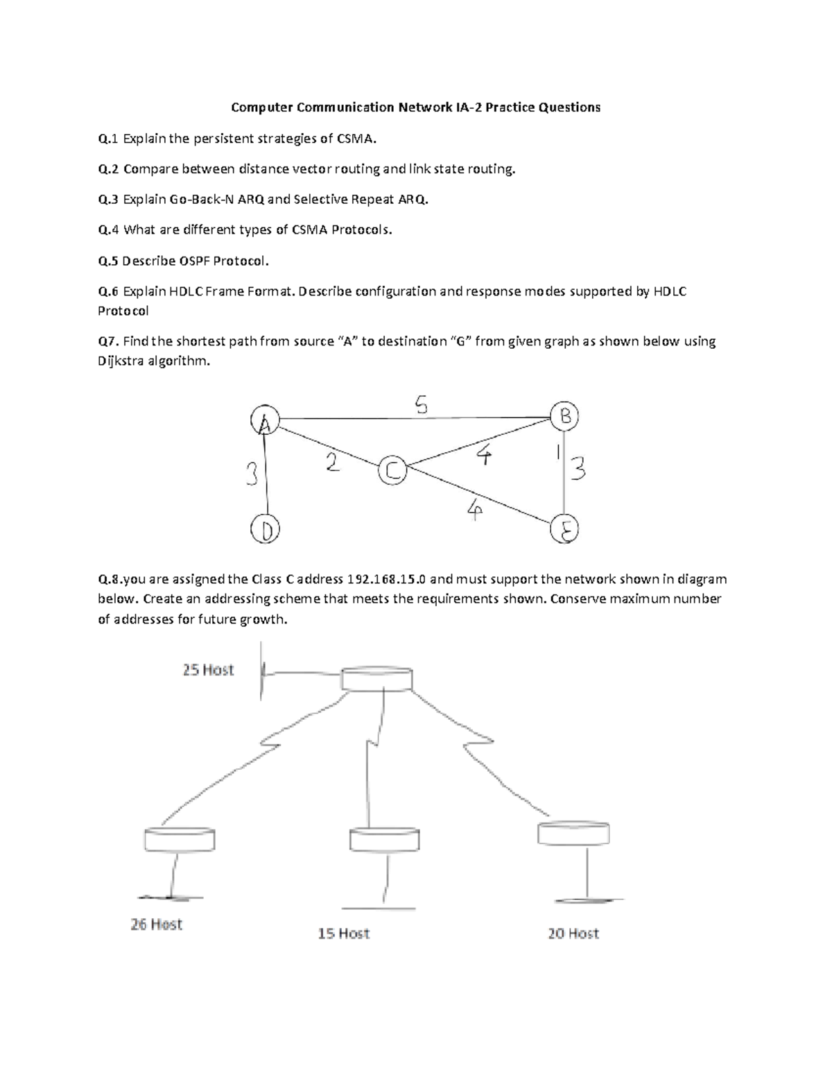 Practice Questions - Q Compare between distance vector routing and link ...