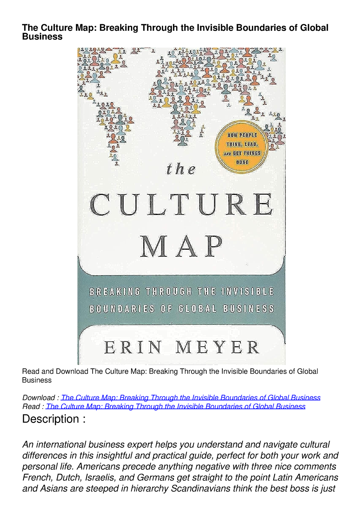 PDF DOWNLOAD The Culture Map Breaking Through The Invisible   Thumb 1200 1698 