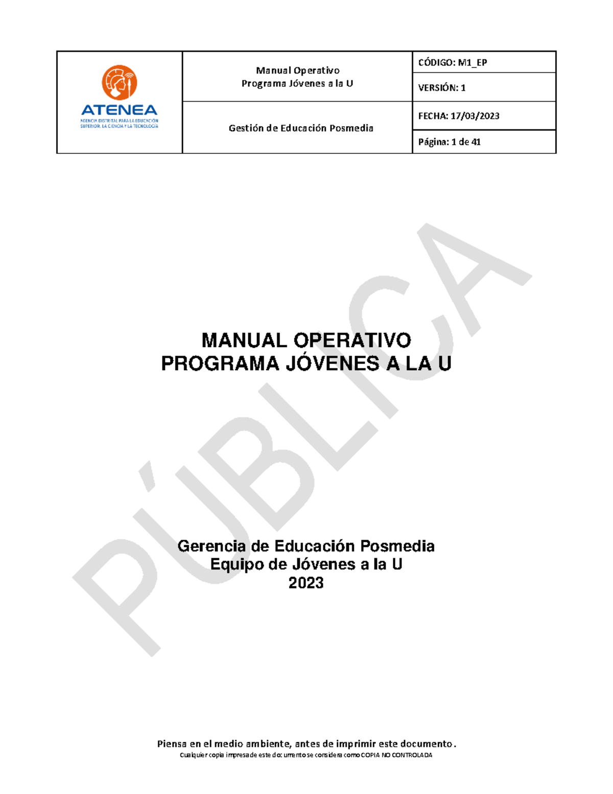 M Ep Manual Operativo Jovenes A La U V Manual Operativo Programa J Venes A La U Versi N