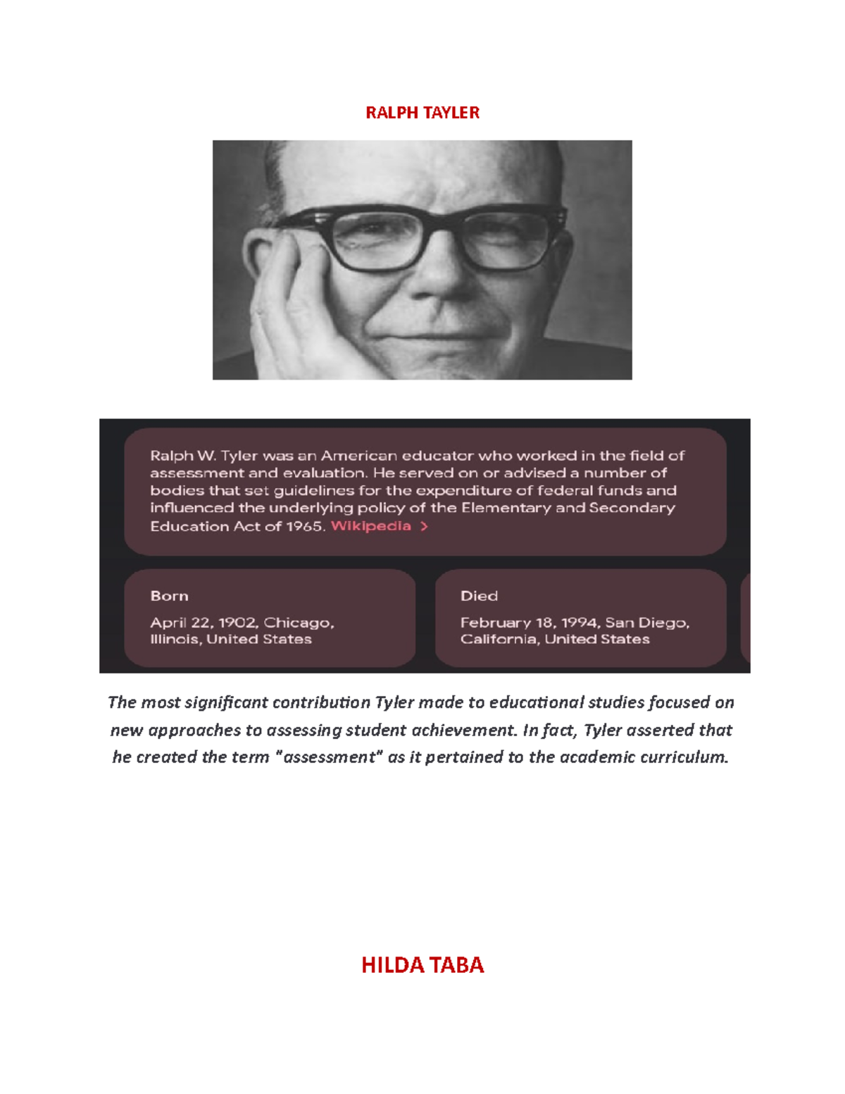 Ralph Tayler 1 - Descriptional - RALPH TAYLER The most significant ...