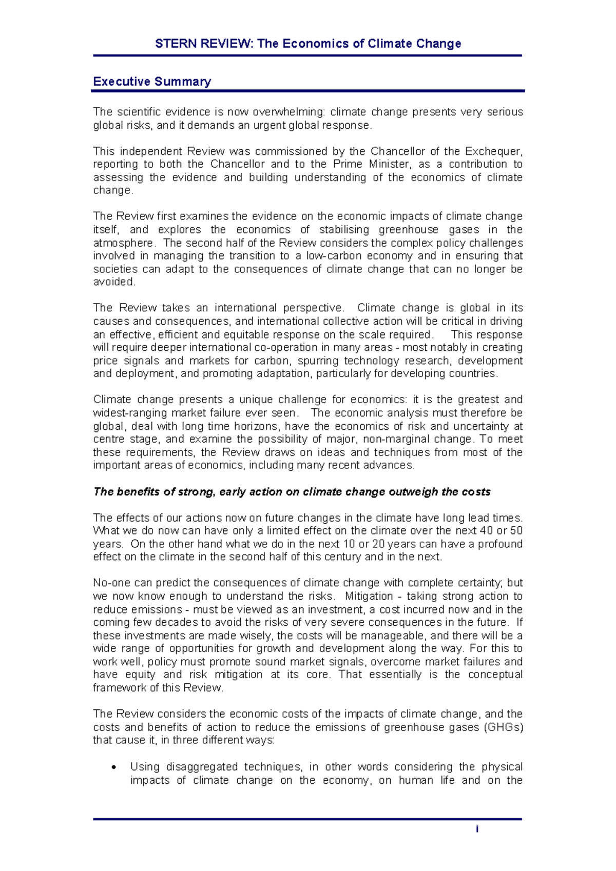 Stern Review The Economics of Climate Change - Executive Summary ...