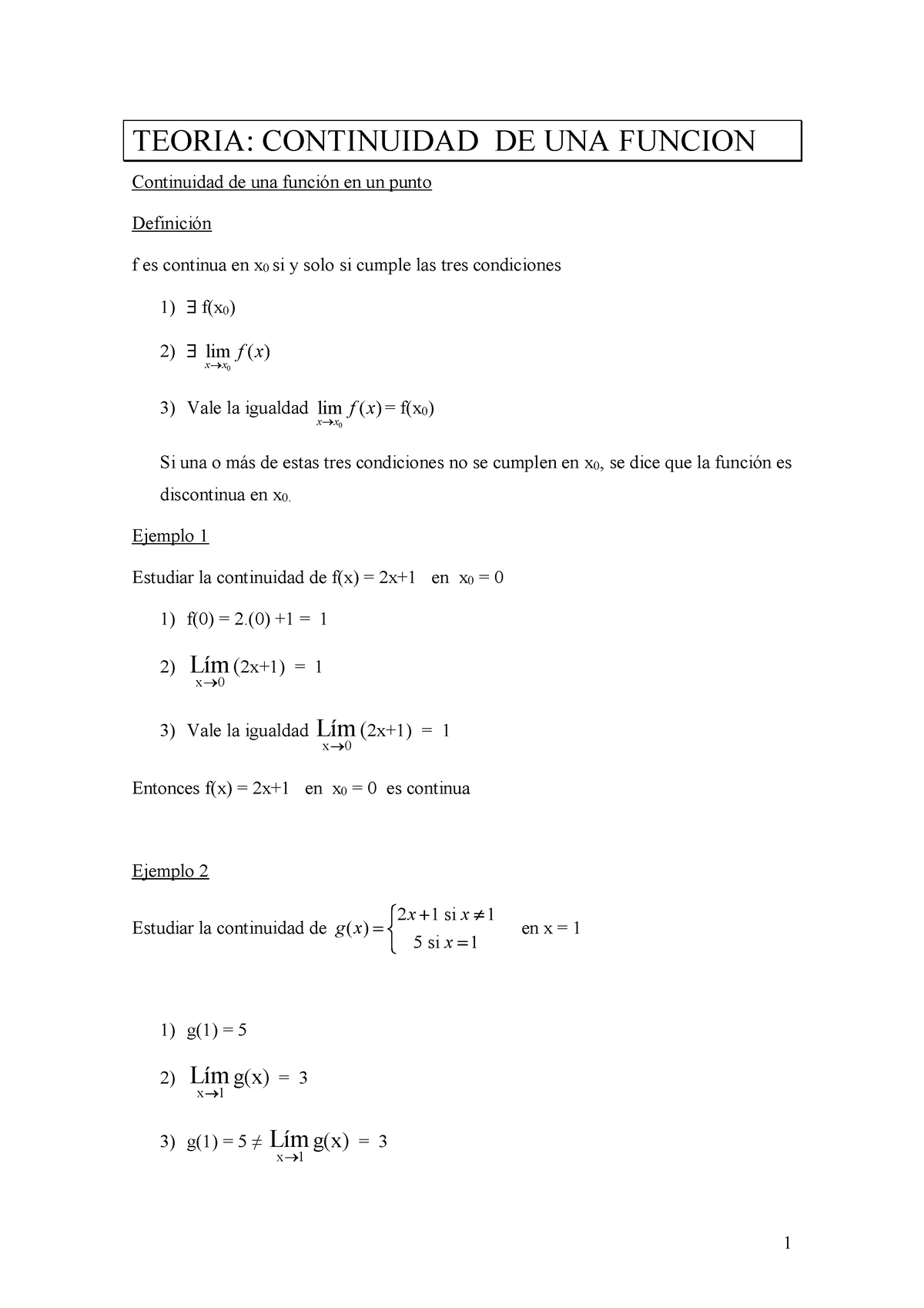 Unidad 4-b- Continuidad - TEORIA: CONTINUIDAD DE UNA FUNCION ...