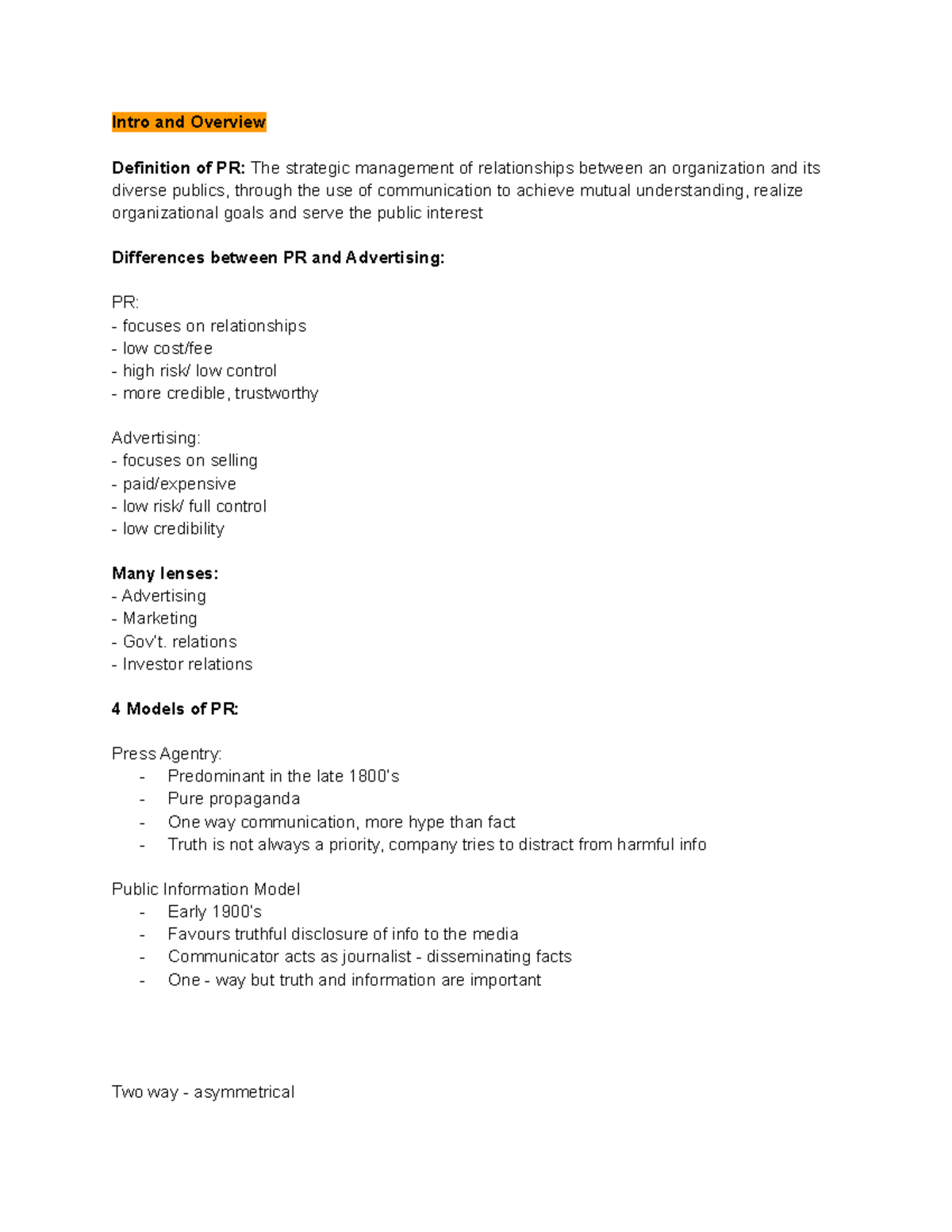 PR Final Exam Review - Intro and Overview Definition of PR: The ...
