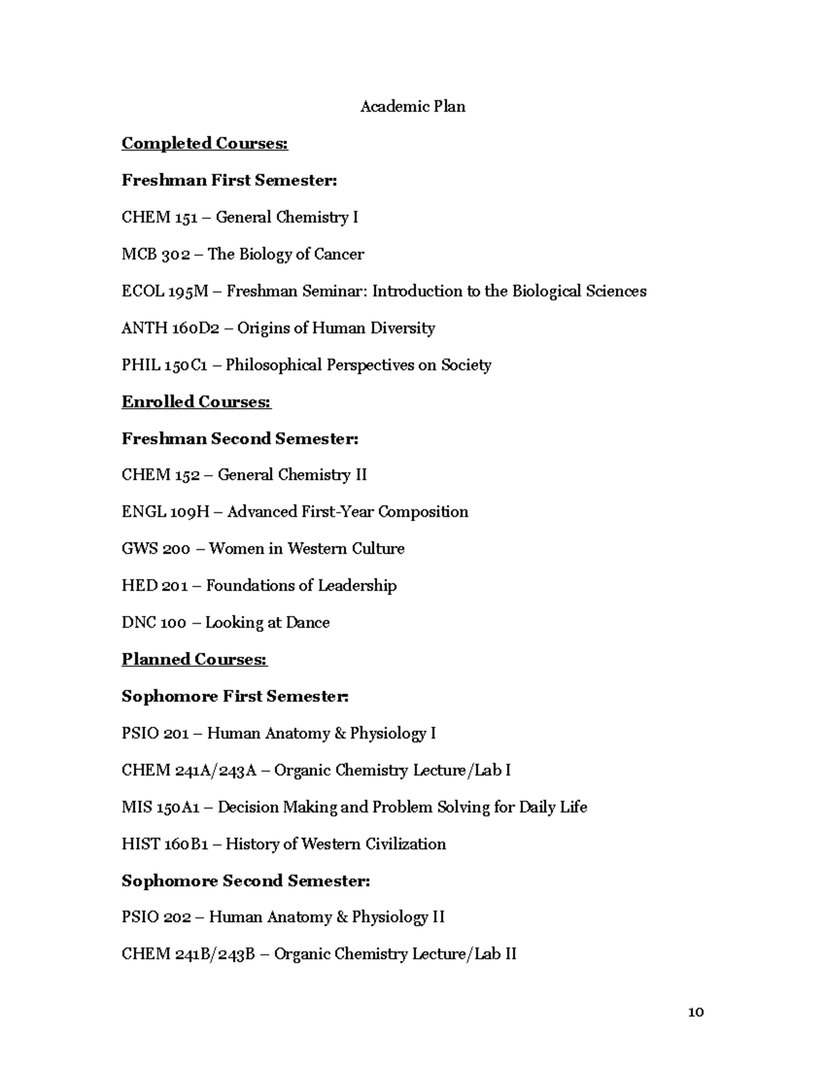 Professional Portfolio Academic Plan and Goals Academic Plan