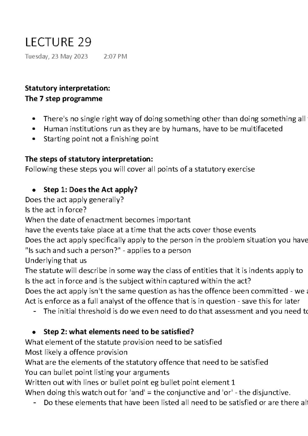 Lecture 29 - LAW NOTES - Statutory interpretation: The 7 step programme ...