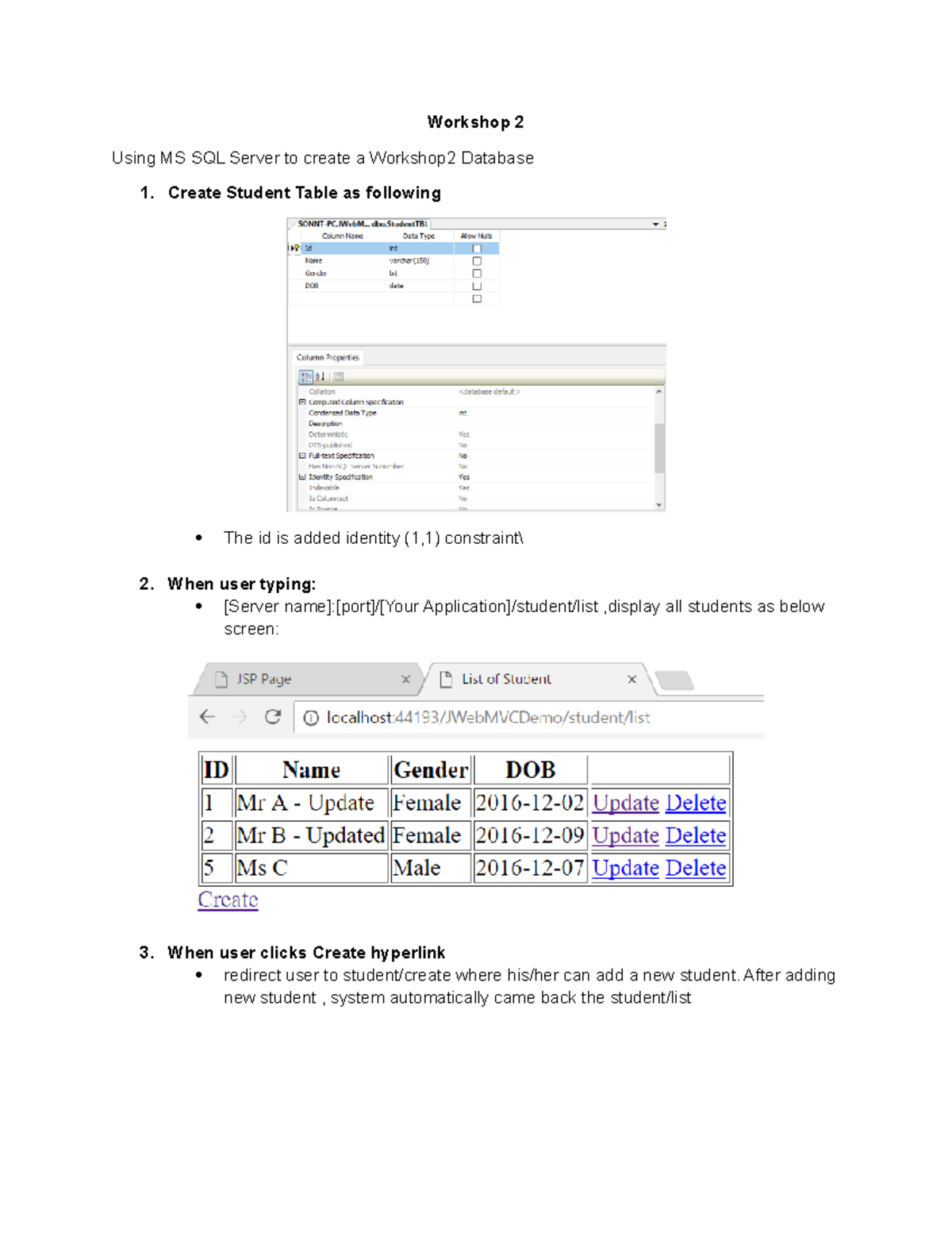 WS2 - dfef - Workshop 2 Using MS SQL Server to create a Workshop2 ...