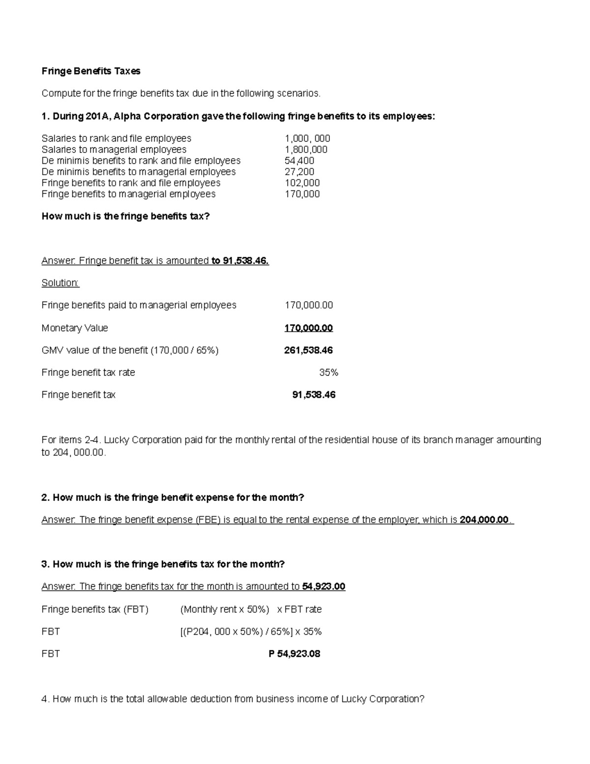 Activity Tax Fringe Benefit Tax Fringe Benefits Taxes Compute For The 