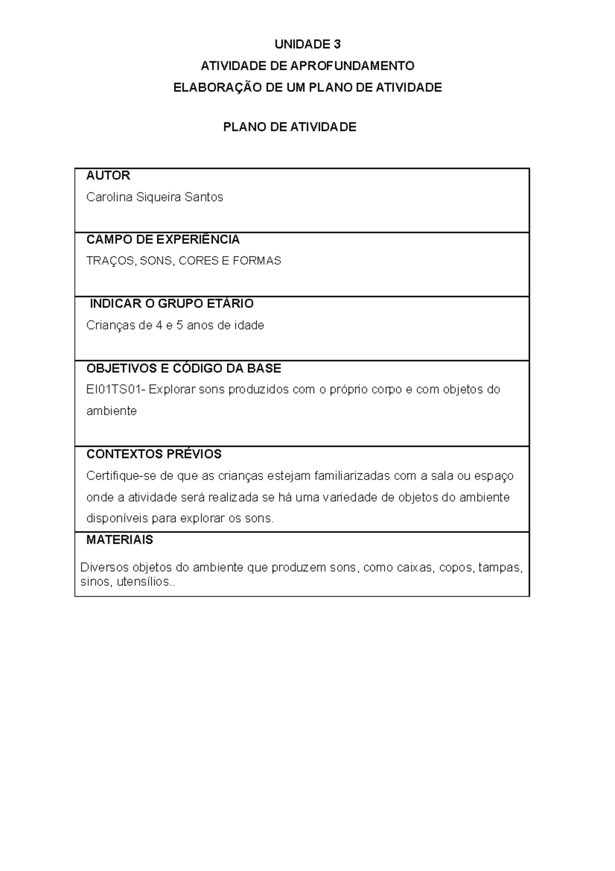 Prática de Ensino em Educação Infantil - Modelo Atividade III - Plano ...