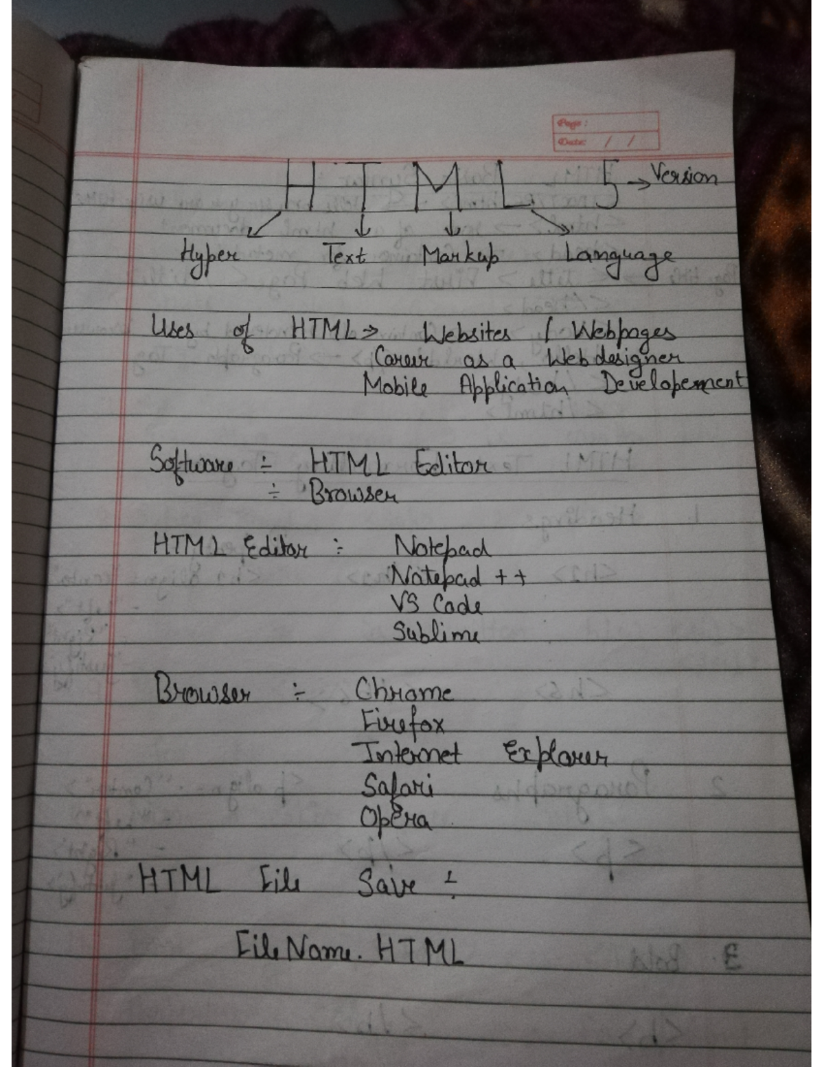 Html - HTML notes - Page: Date: 5 Version Hyper Text Markup Language ...