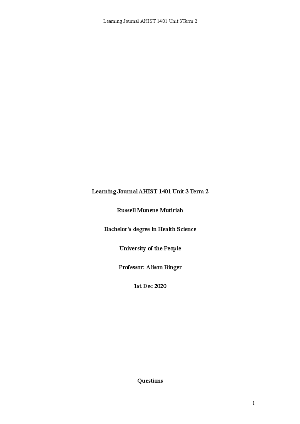 Learning Journal Ahist Unit 3 Editd - Learning Journal AHIST 1401 Unit ...