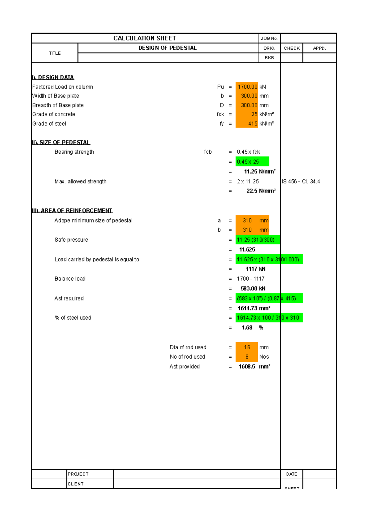 283969247-11-Design-of-Pedestal.pdf - CALCULATION SHEET JOB No. TITLE ...