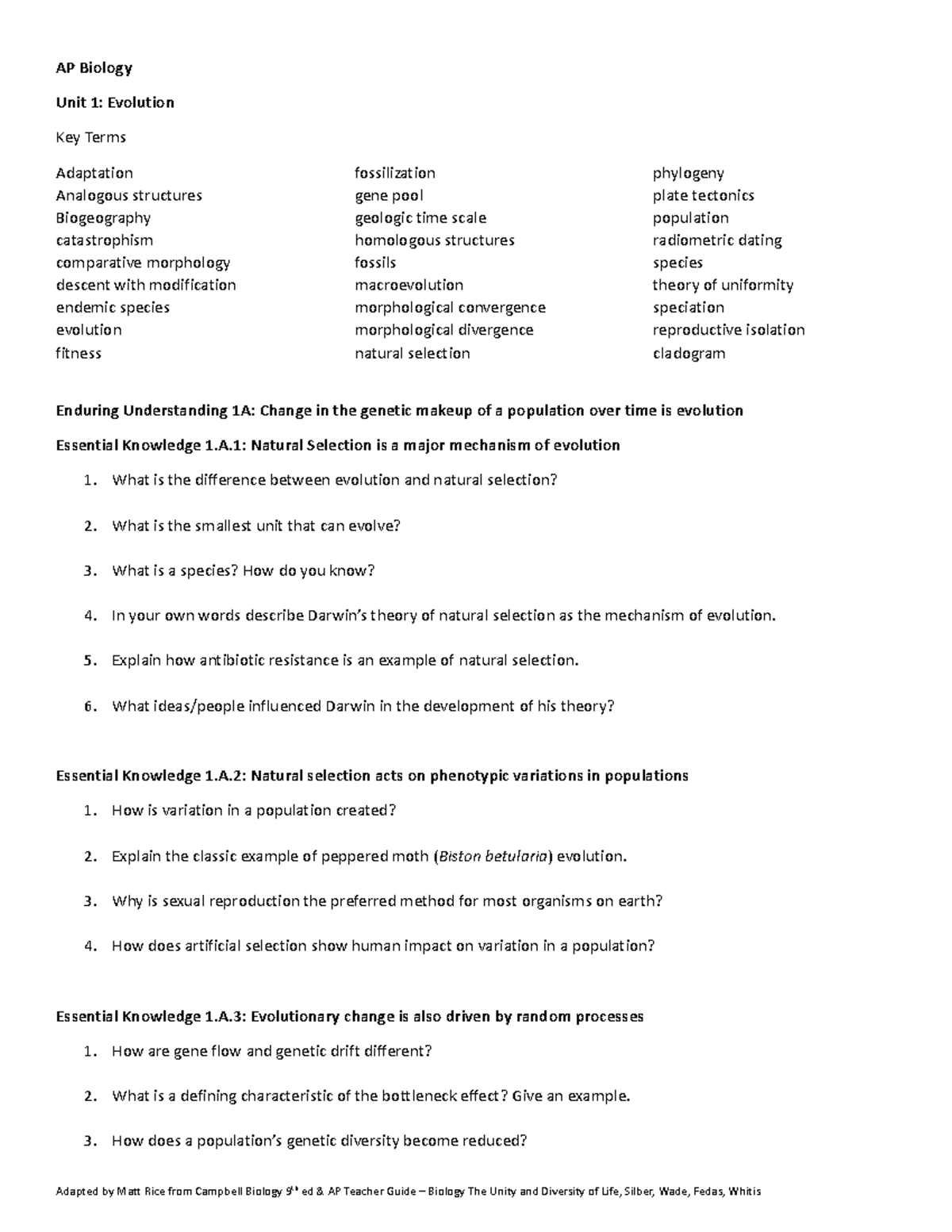 Final AP Biology EXAM Review Questions Rice - AP Biology Unit 1 ...