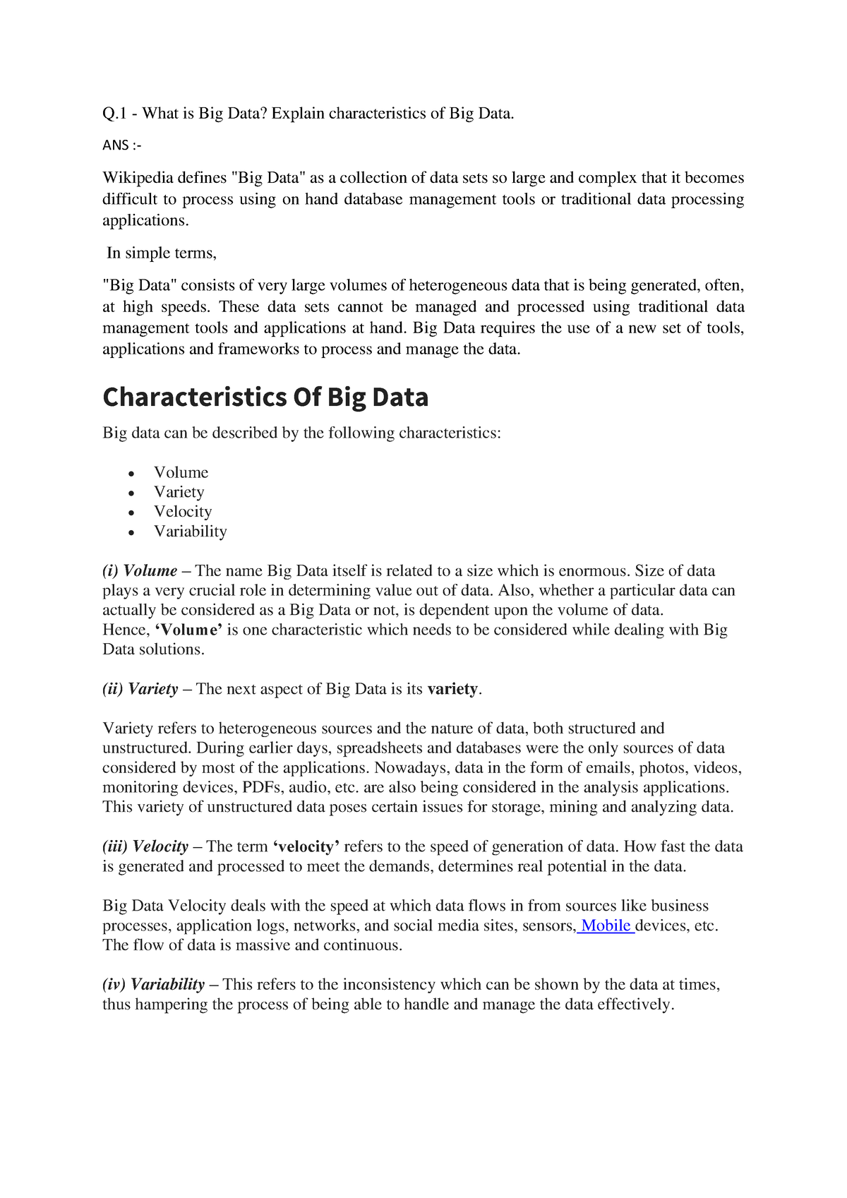 BDA Assignment - Q - What Is Big Data? Explain Characteristics Of Big ...