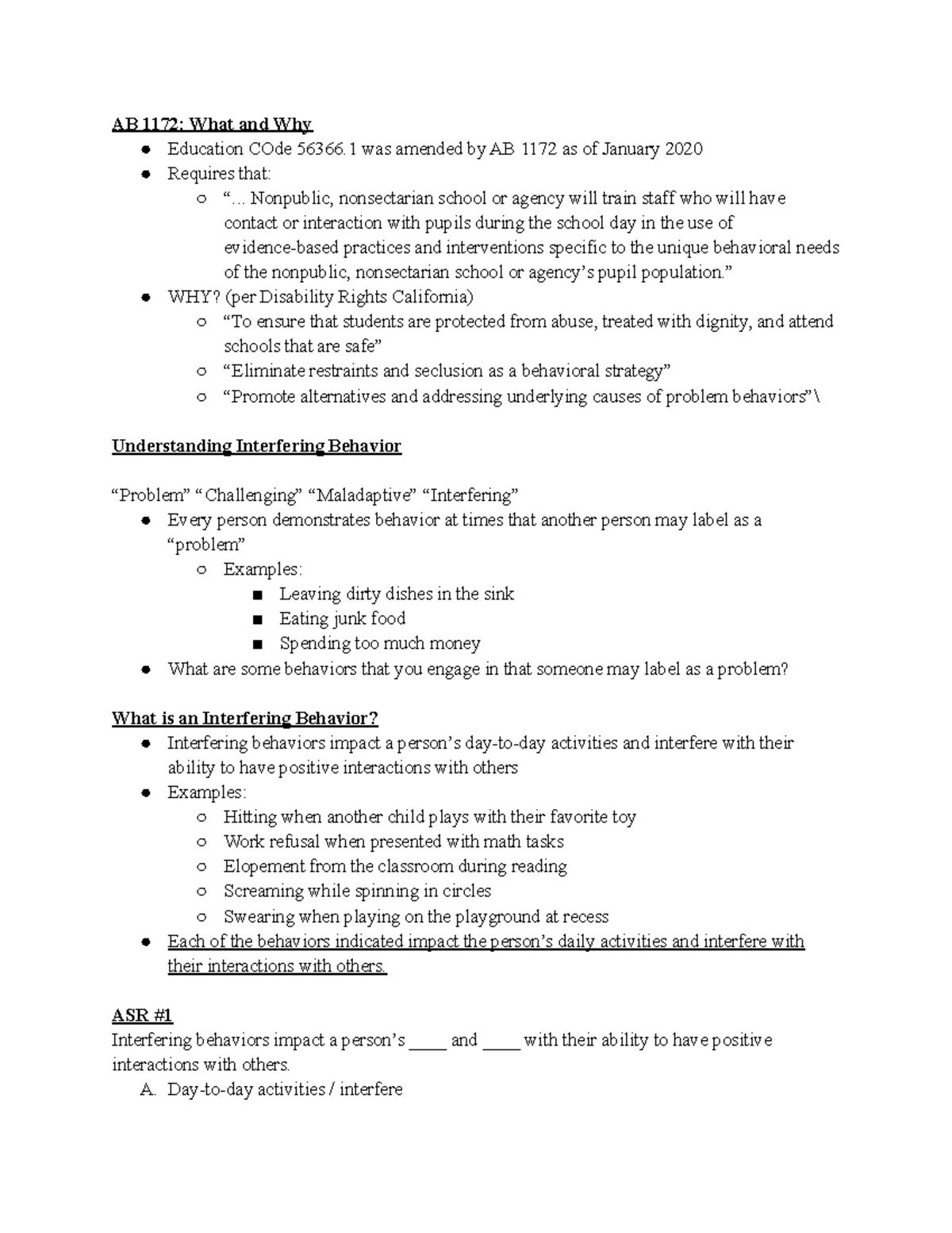 Understanding Interfering Behavior - AB 1172: What and Why Education ...