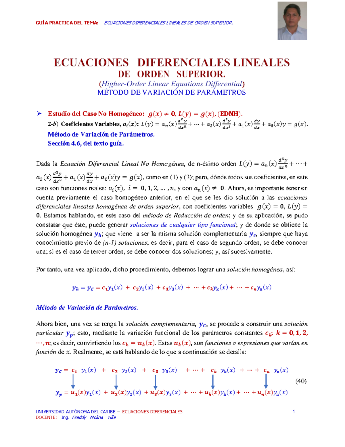Método De Variación De Parámetros Universidad AutÓnoma Del Caribe