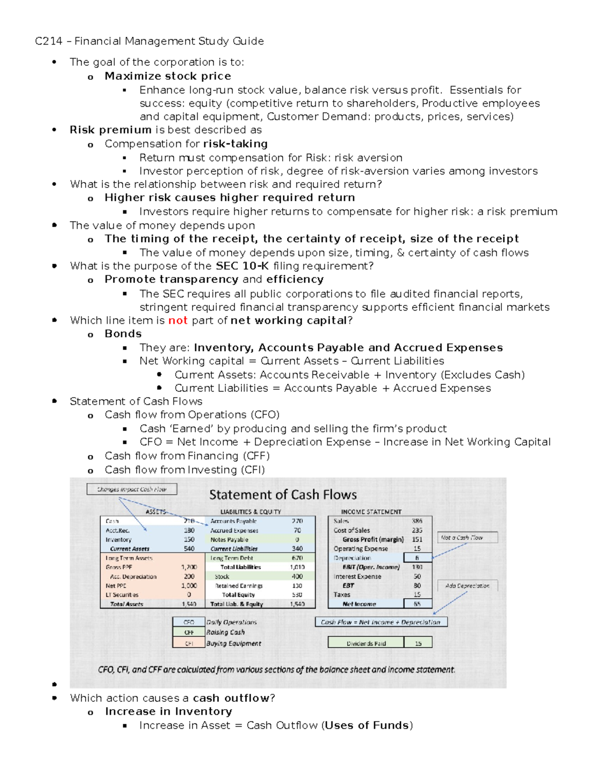 C214 - Exam Prep Overview - C214 – Financial Management Study Guide The ...