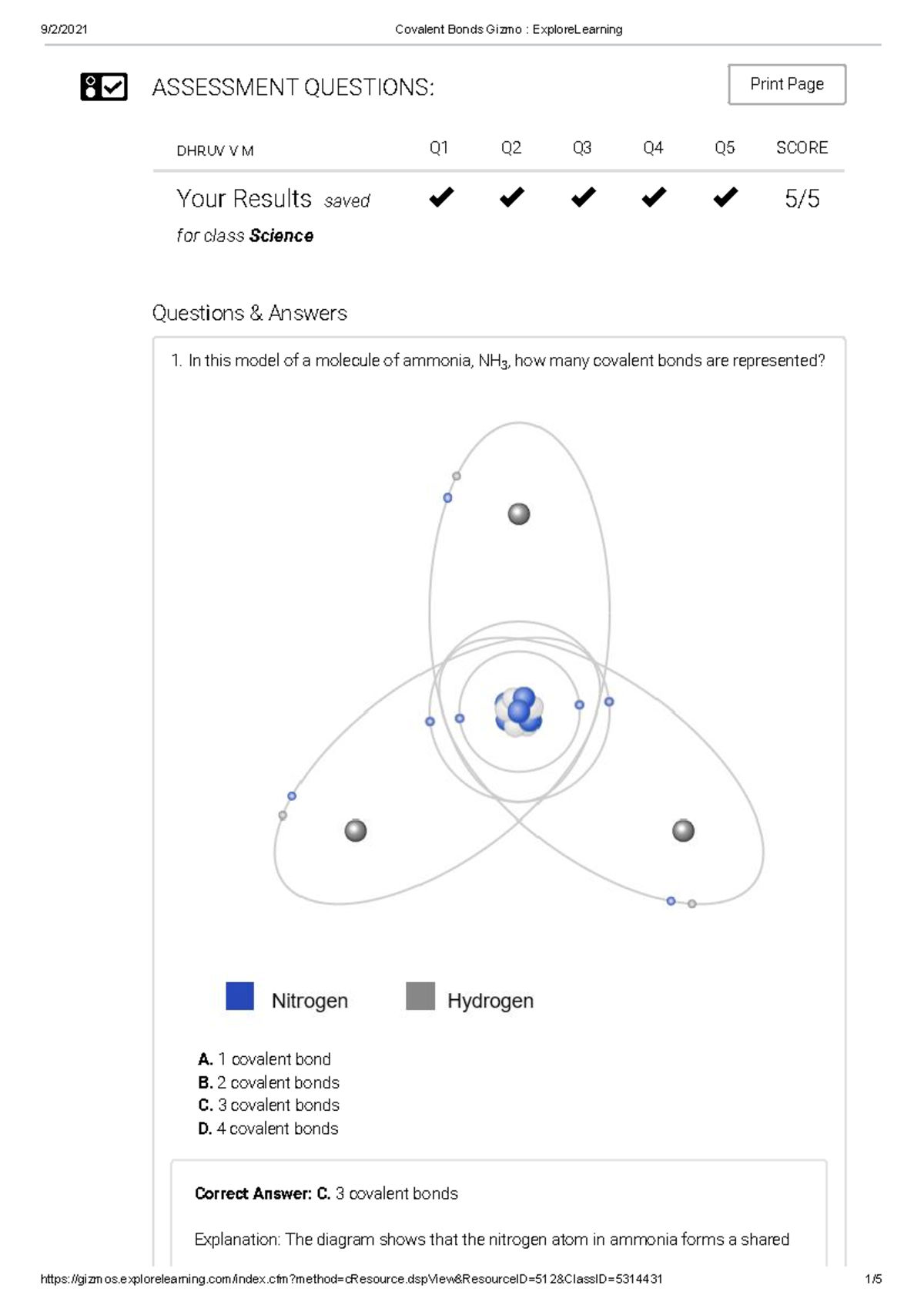 Covalent Bonds Gizmo 5 Mark Test Answers ASSESSMENT QUESTIONS Print