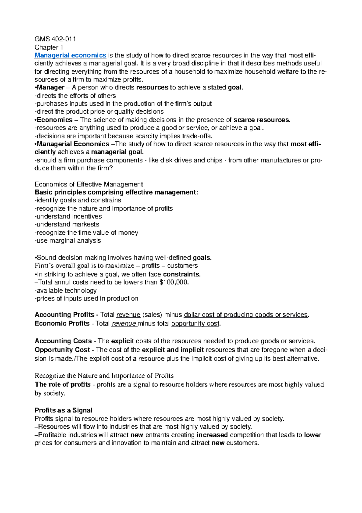 Chapter 1 gms 402 - Lecture notes 1 - GMS 402- Chapter 1 Managerial ...