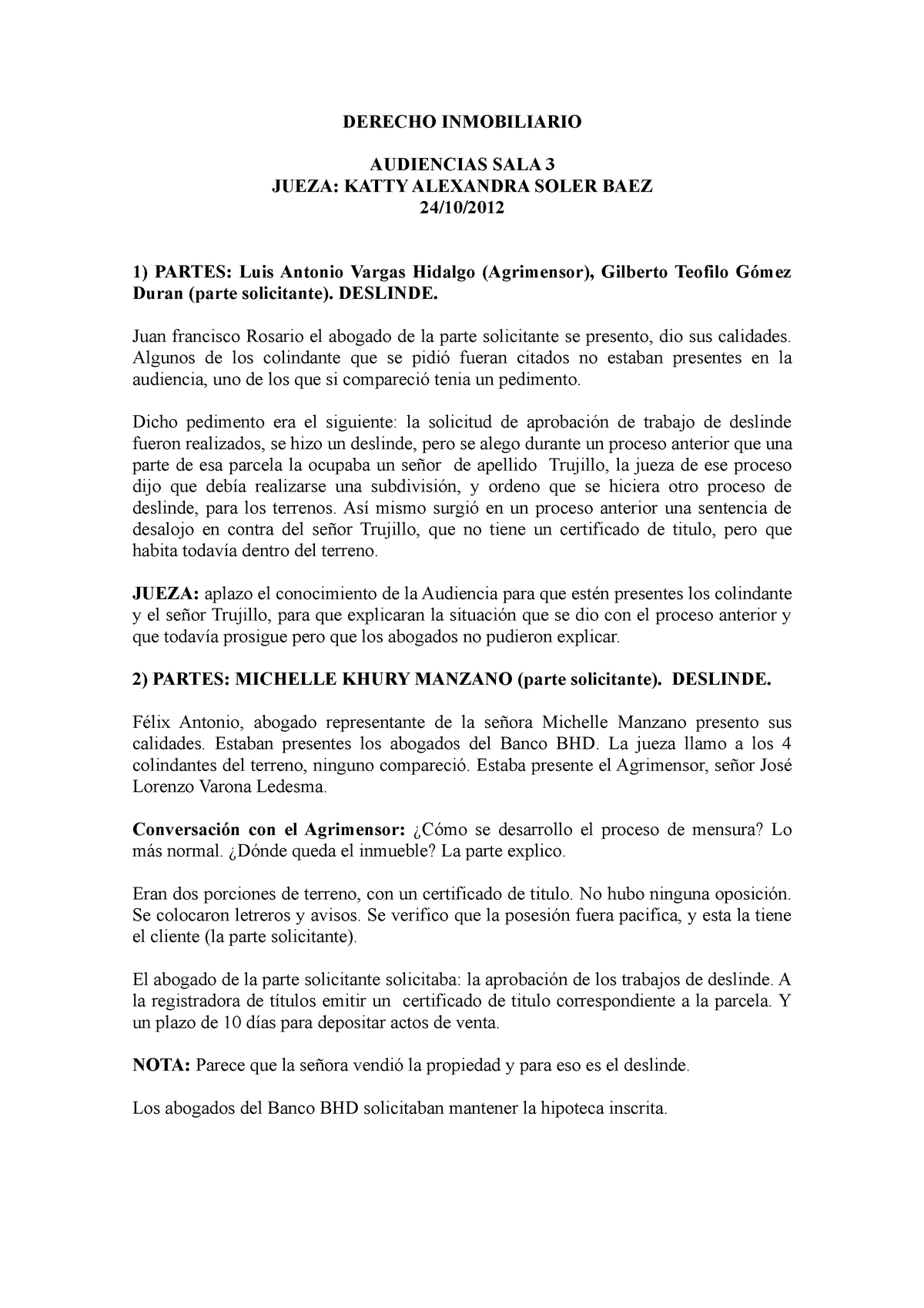 Audiencias Derecho Inmobiliario Derecho Inmobiliario Audiencias Sala 3 Jueza Katty Alexandra 1651