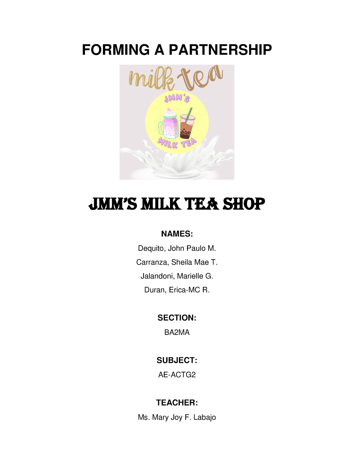 business plan milktea shop