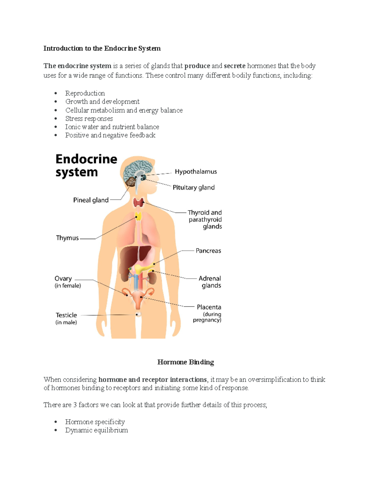 Week 1 Theory notes - Introduction to the Endocrine System The ...