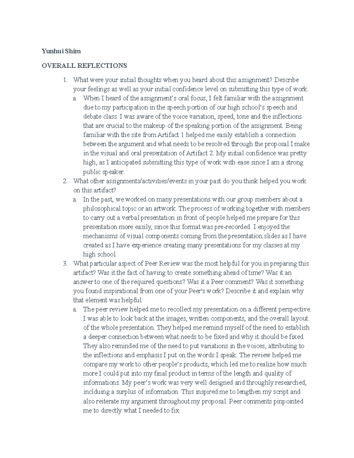 A2 Postwrite and Narrative - Yunhui Shim OVERALL REFLECTIONS What were ...