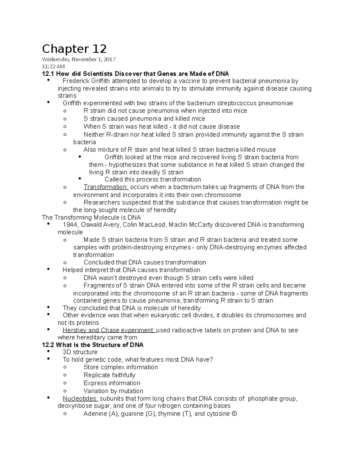 Chapter 12 Notes - Chapter 12 Wednesday, November 1, 2017 11:22 AM 12 ...