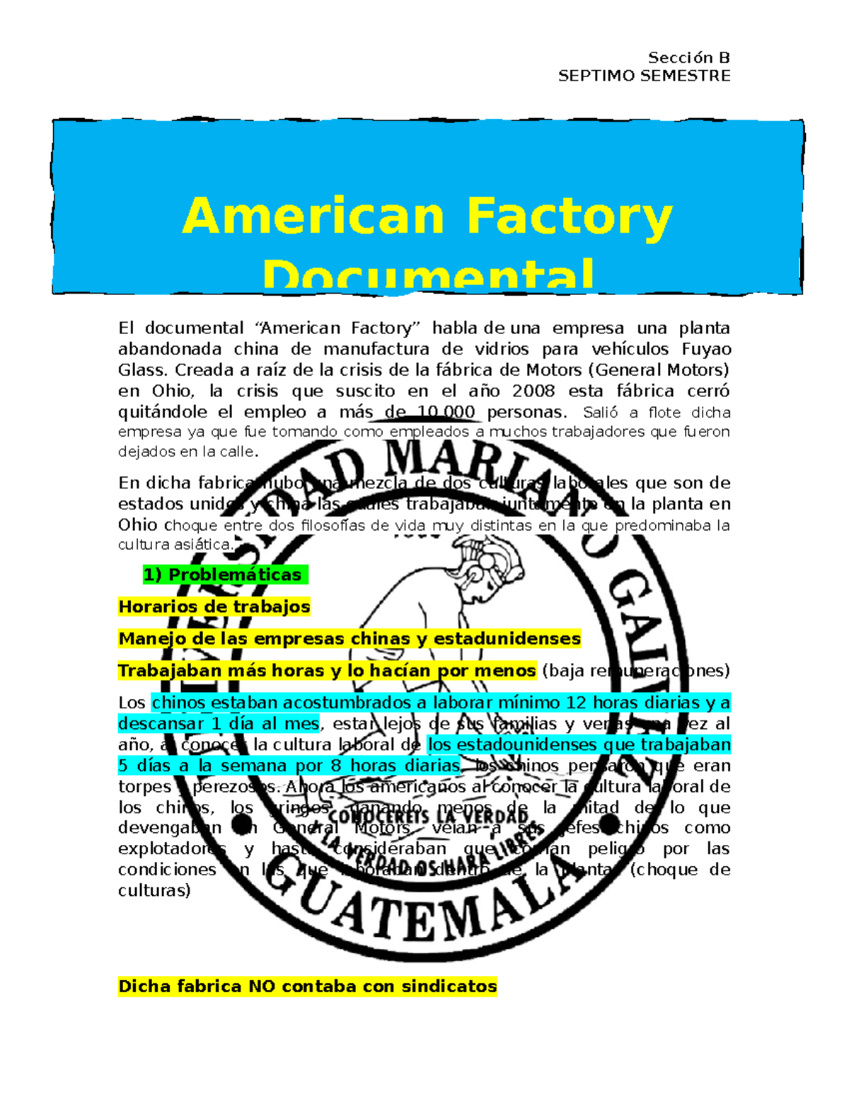 Resumen Documental American Factory Seccion B Septimo Semestre El Documental American Factory Studocu
