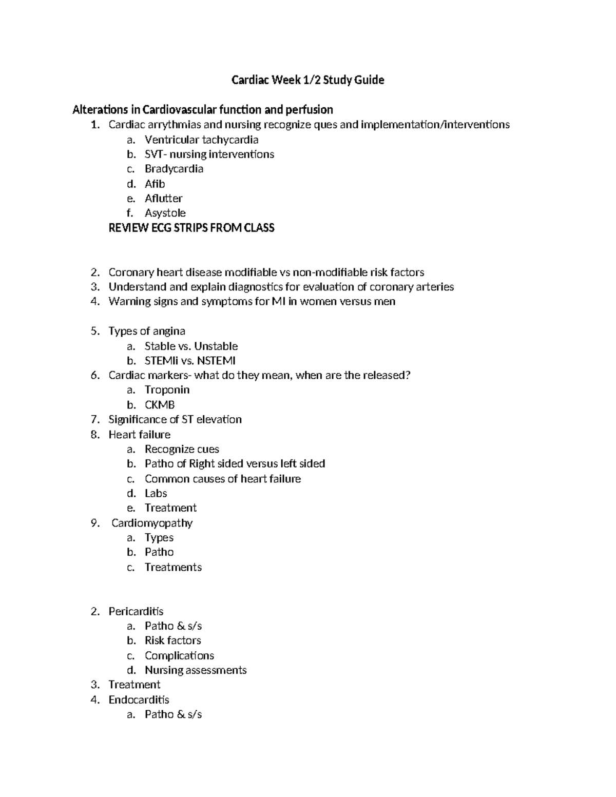 Cardiac Weeks 1 2 Study Guide - Cardiac Week 1/2 Study Guide ...
