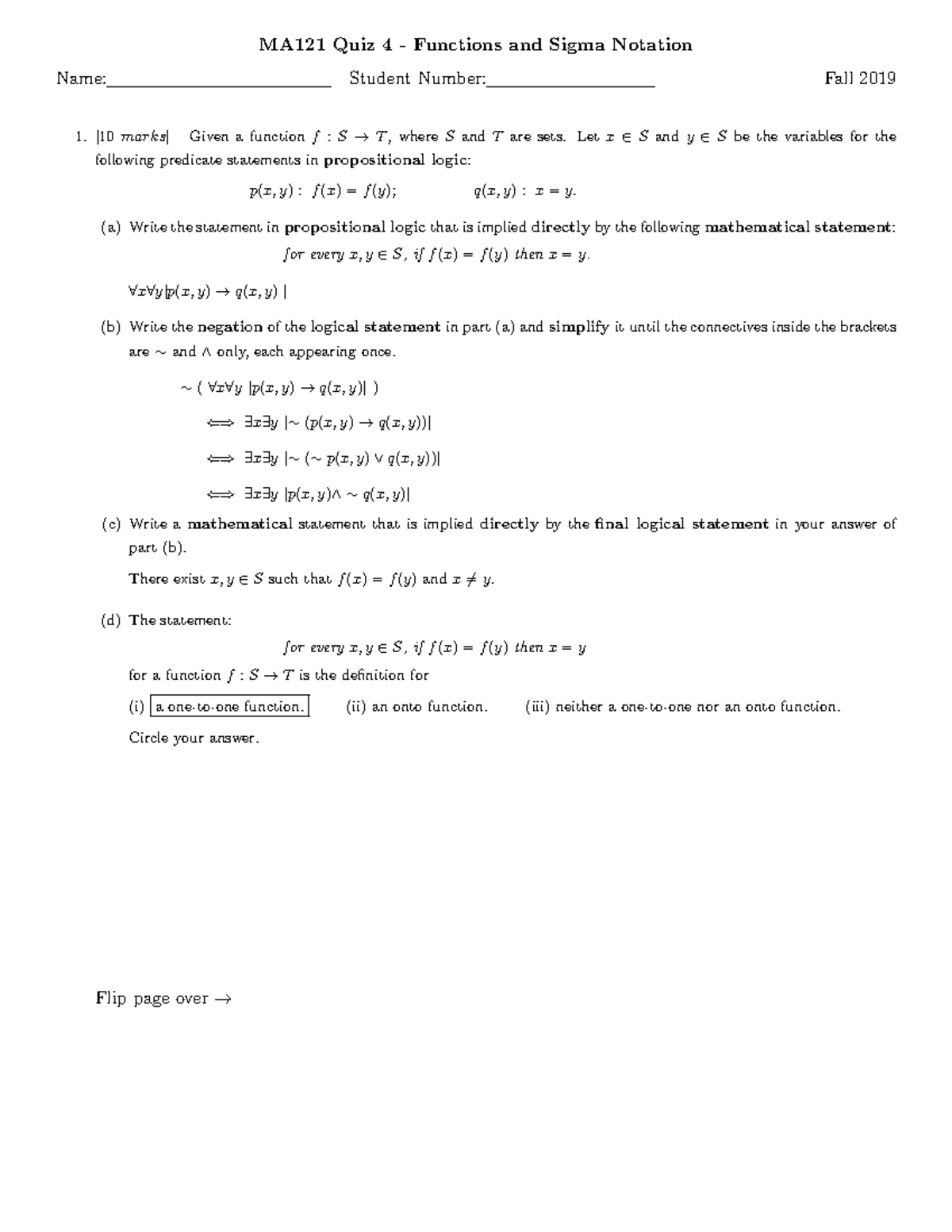 121Lab Q4Soln - 121 lab - MA121 Quiz 4 - Functions and Sigma Notation ...