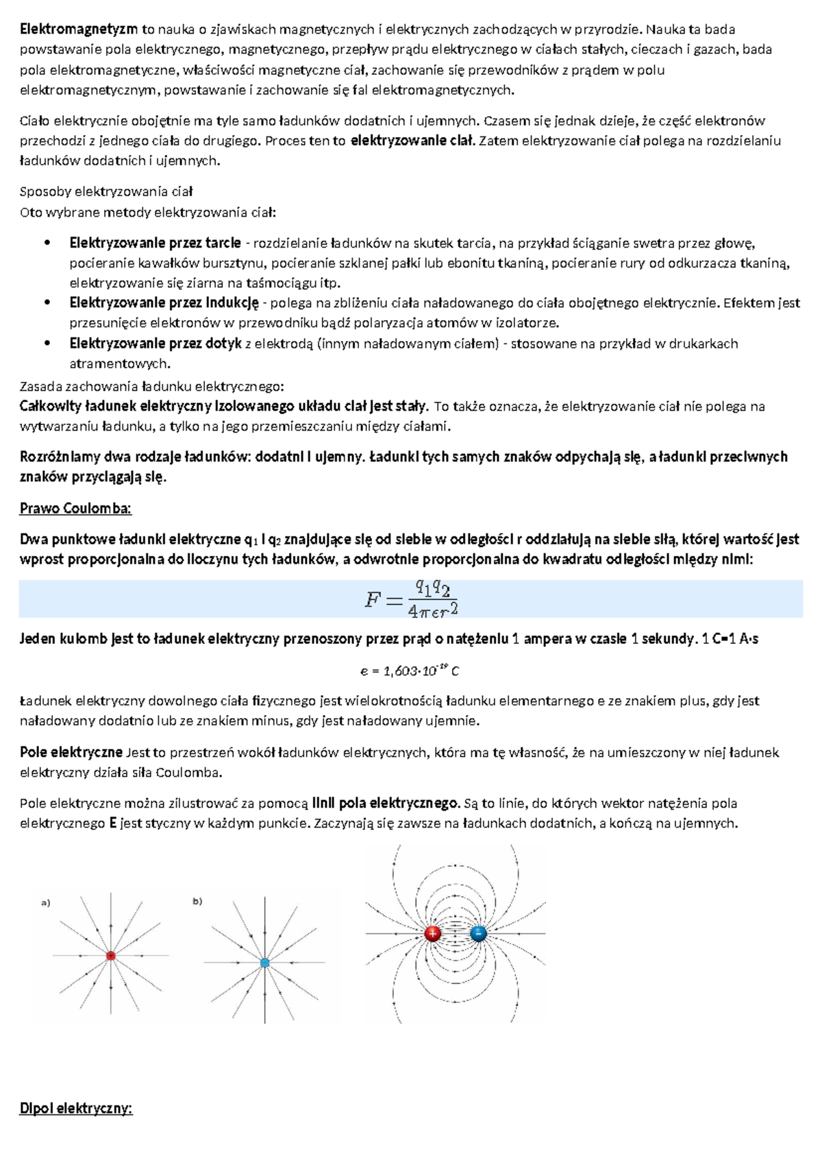 Elektromagnetyzm - Notatki do zaliczeń z fizyki. - Elektromagnetyzm to