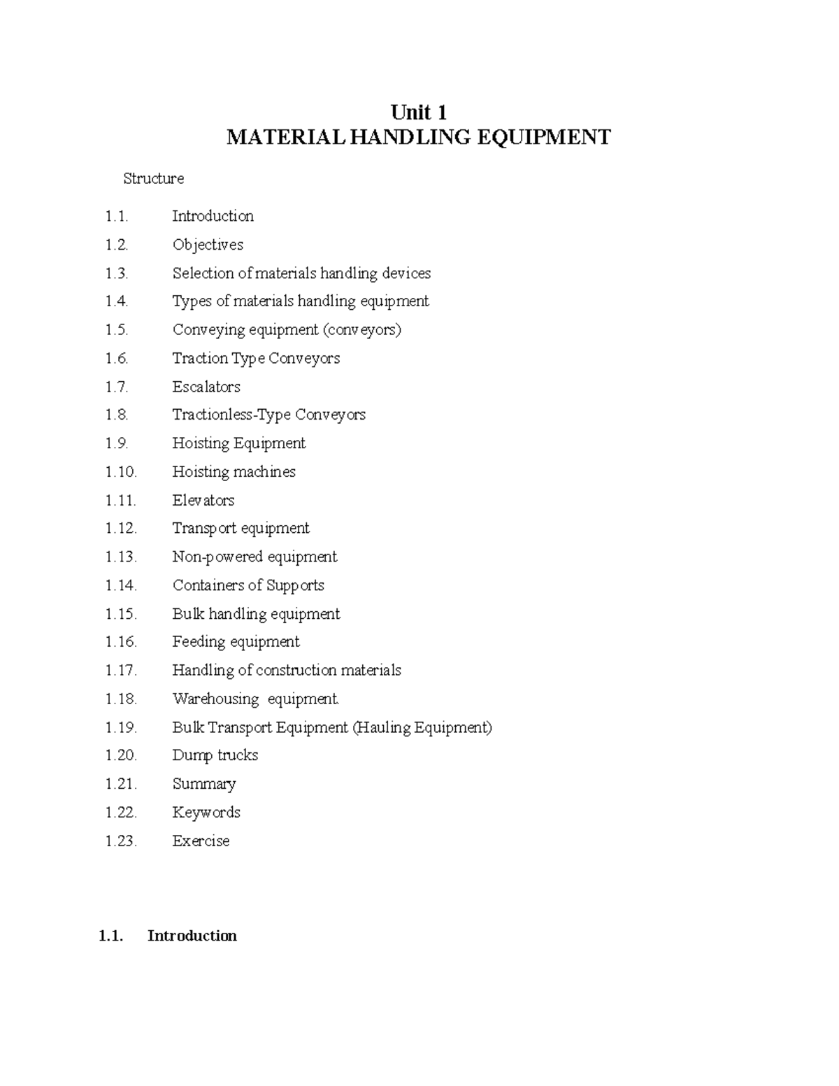 239534615 Material Handling Equipment Unit 1 MATERIAL HANDLING