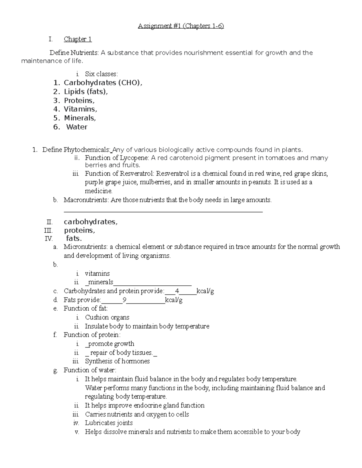 Assigment 1 Nutrition copy - Assignment #1 (Chapters 1-6) I. Chapter 1 ...