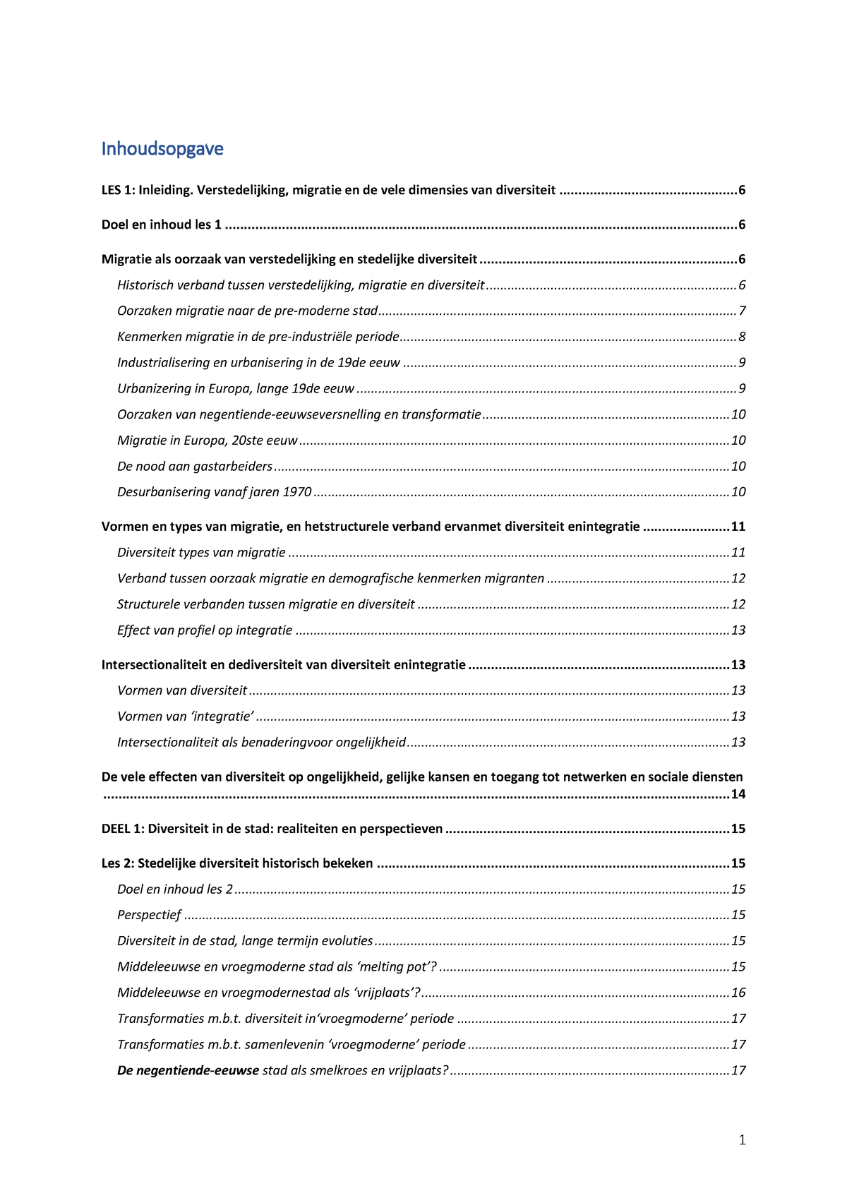 Stad En Diversiteit Samenvatting Luna - Inhoudsopgave LES 1: Inleiding ...