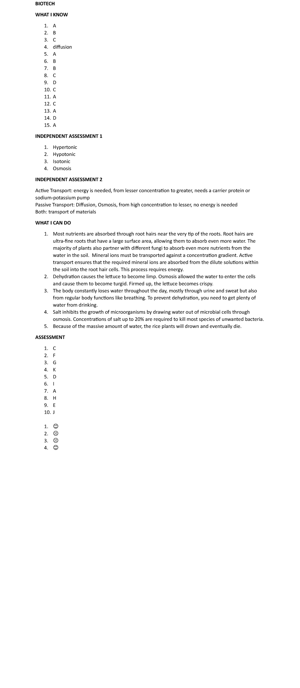 Biotech - Lecture notes 1 - BIOTECH WHAT I KNOW 1. A 2. B 3. C ...