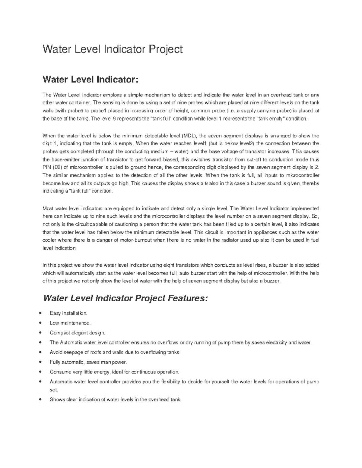 school project and essay Water Level Indicator Project Water Level
