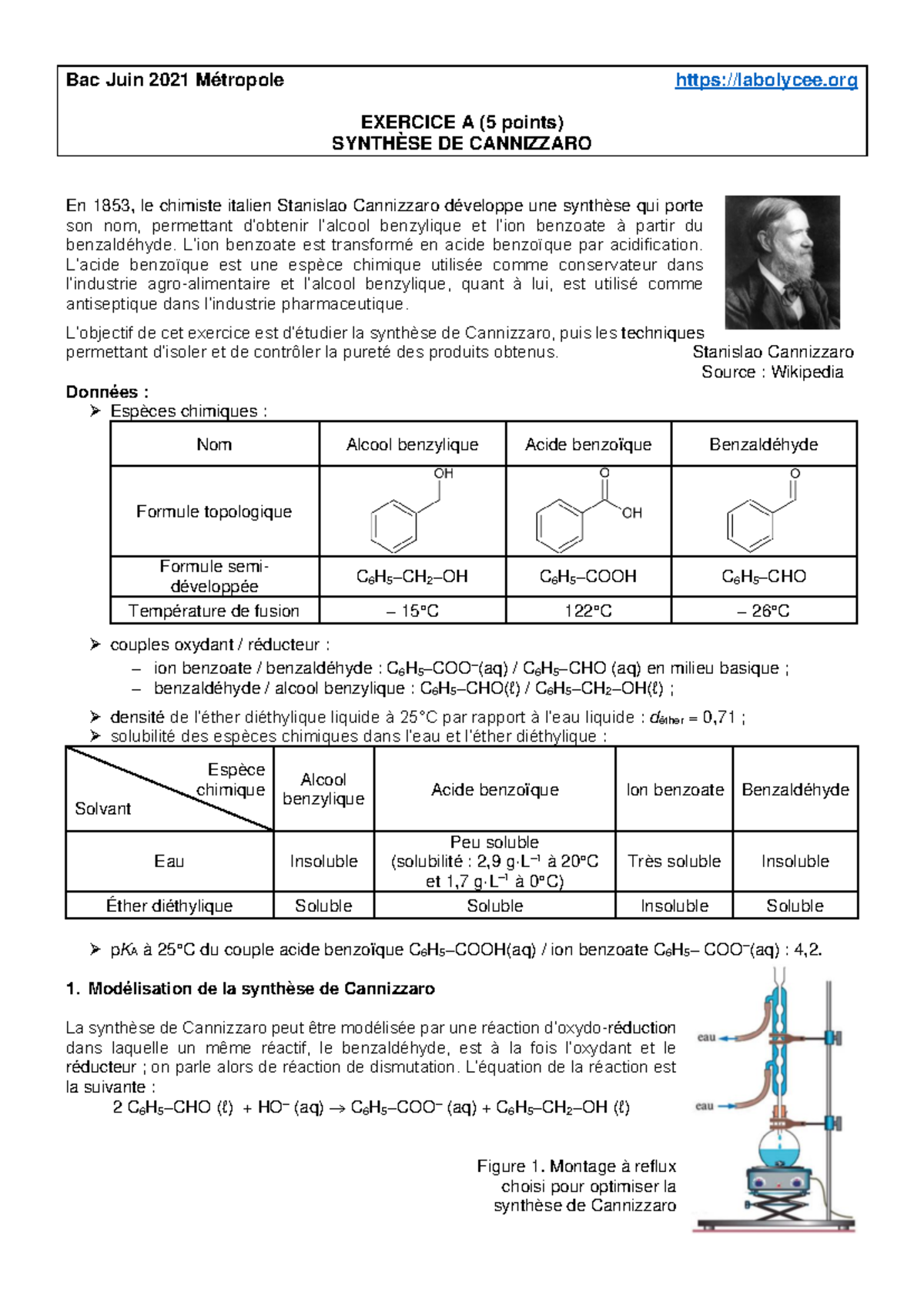 2021 06 Metro Exo A Sujet Synthese Cannizaro 5pts - Bac Juin 2021 ...