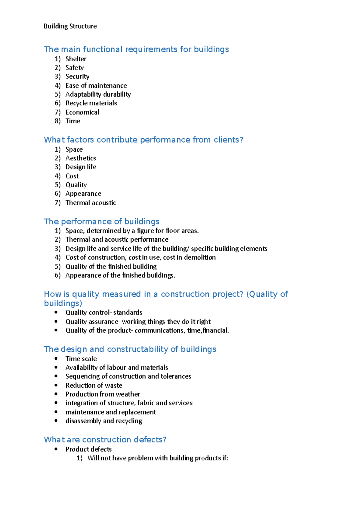 Building structures - The main functional requirements for buildings ...