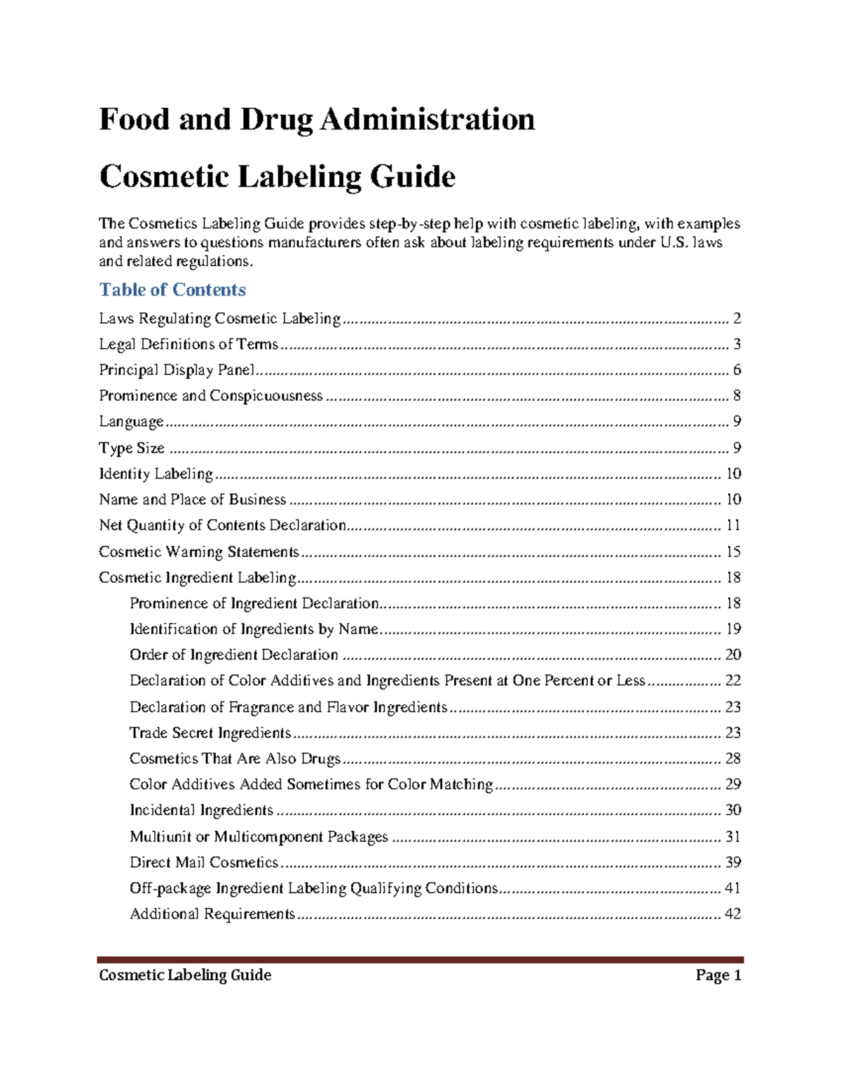 CosmeticsLabelingGuide Food and Drug Administration Cosmetic