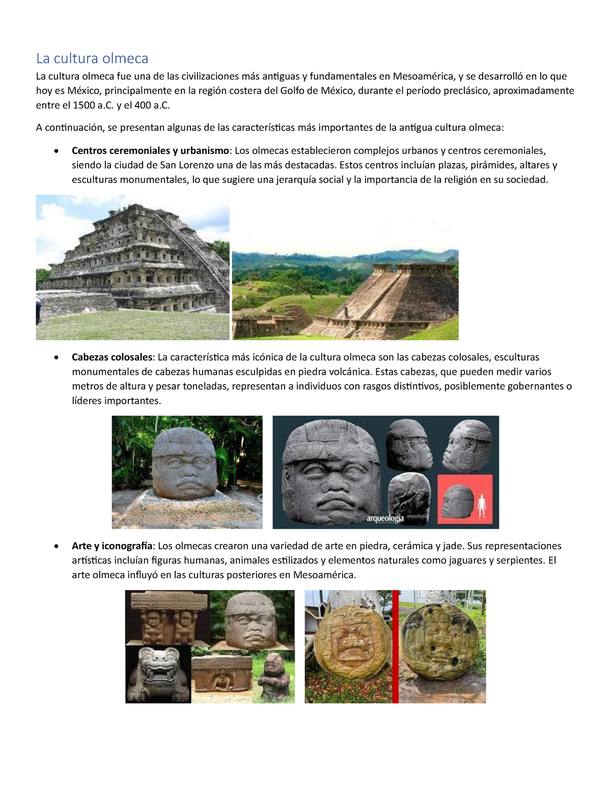 La Cultura Olmeca Y El 400 A A Continuación Se Presentan Algunas De Las Características Más 3696