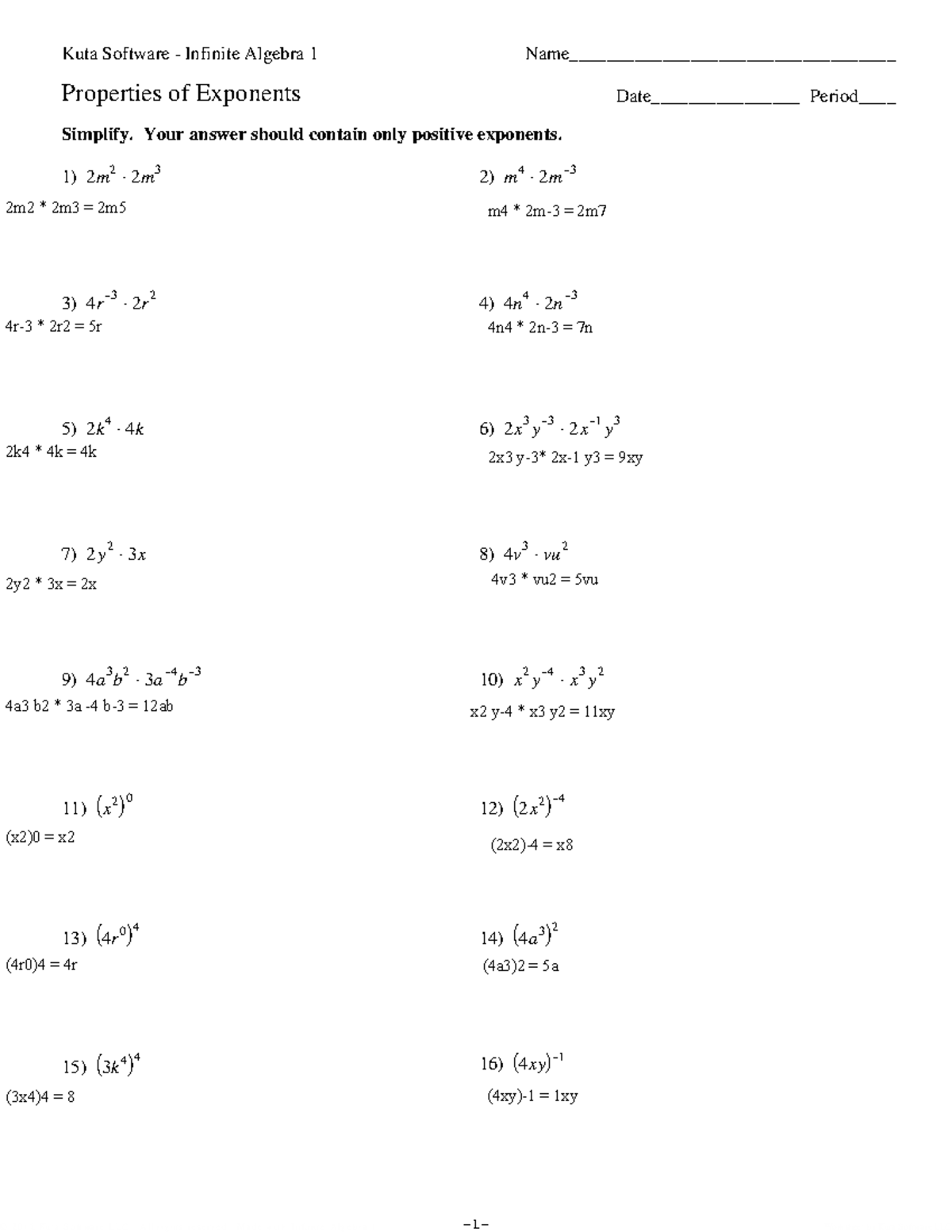 Properties of Exponents - ©A Q 2 i 0 D 1 K 29 JKkultPau lSVoLfgtywEatr ...