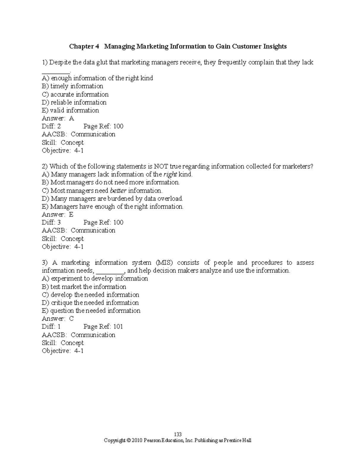 Marketing-test-bank-kotler-chapter 4 Compress - Chapter 4 Managing ...