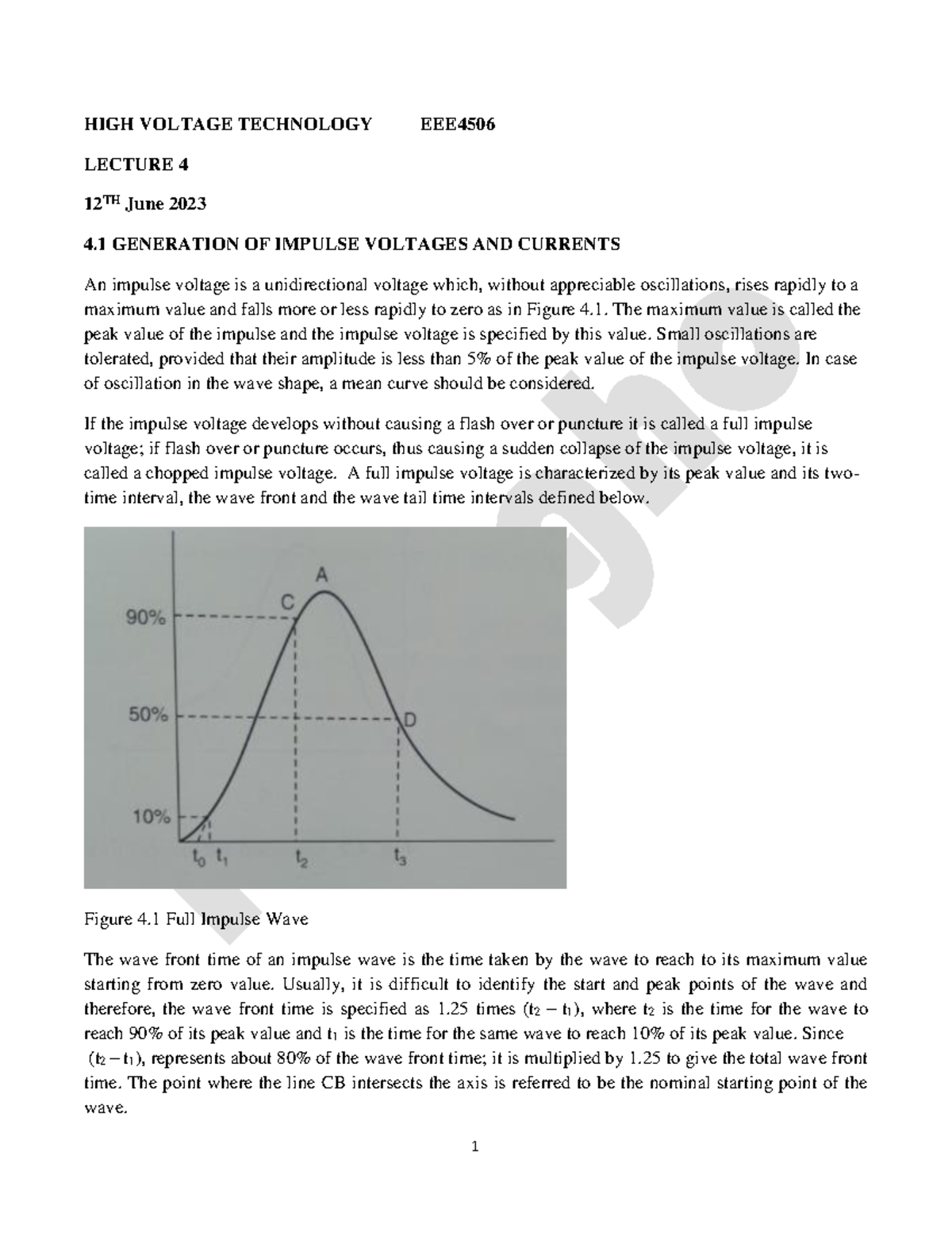 HIGH Voltage Lecture 4 - HIGH VOLTAGE TECHNOLOGY EEE LECTURE 4 12 TH ...